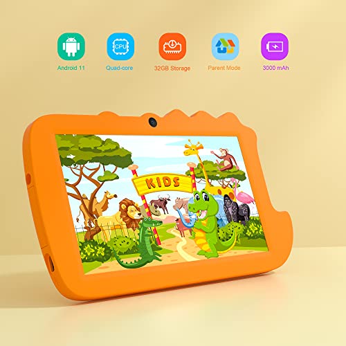 COOPERS Kids Tablet, 7 inch Tablet for Kids, Android 11.0 Tablets PC 2GB+32GB ROM Toddler Tablet for Children, Pre-Installed Kids Software, Dual Camera, Dual Speaker, WiFi Tablet Computer, Yellow