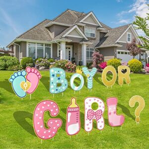 aerwo 11 pieces gender reveal decorations baby shower yard signs with stakes,baby gender reveal ideas yard letters lawn signs boy or girl gender reveal party supplies