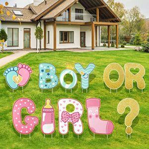 AerWo 11 Pieces Gender Reveal Decorations Baby Shower Yard Signs with Stakes,Baby Gender Reveal Ideas Yard Letters Lawn Signs Boy or Girl Gender Reveal Party Supplies