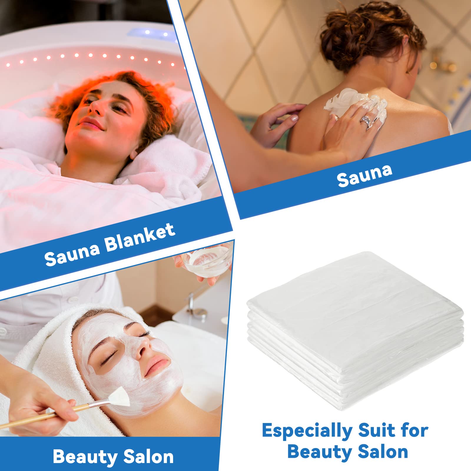 Teling 60 Pcs Plastic Sheeting for Body Wrap 47 x 82 Inch Sauna Blanket Applied Inside a Far Infrared Sauna Bag Disposable Body Wraps Thicken Sauna Blanket Liners Sauna Accessories