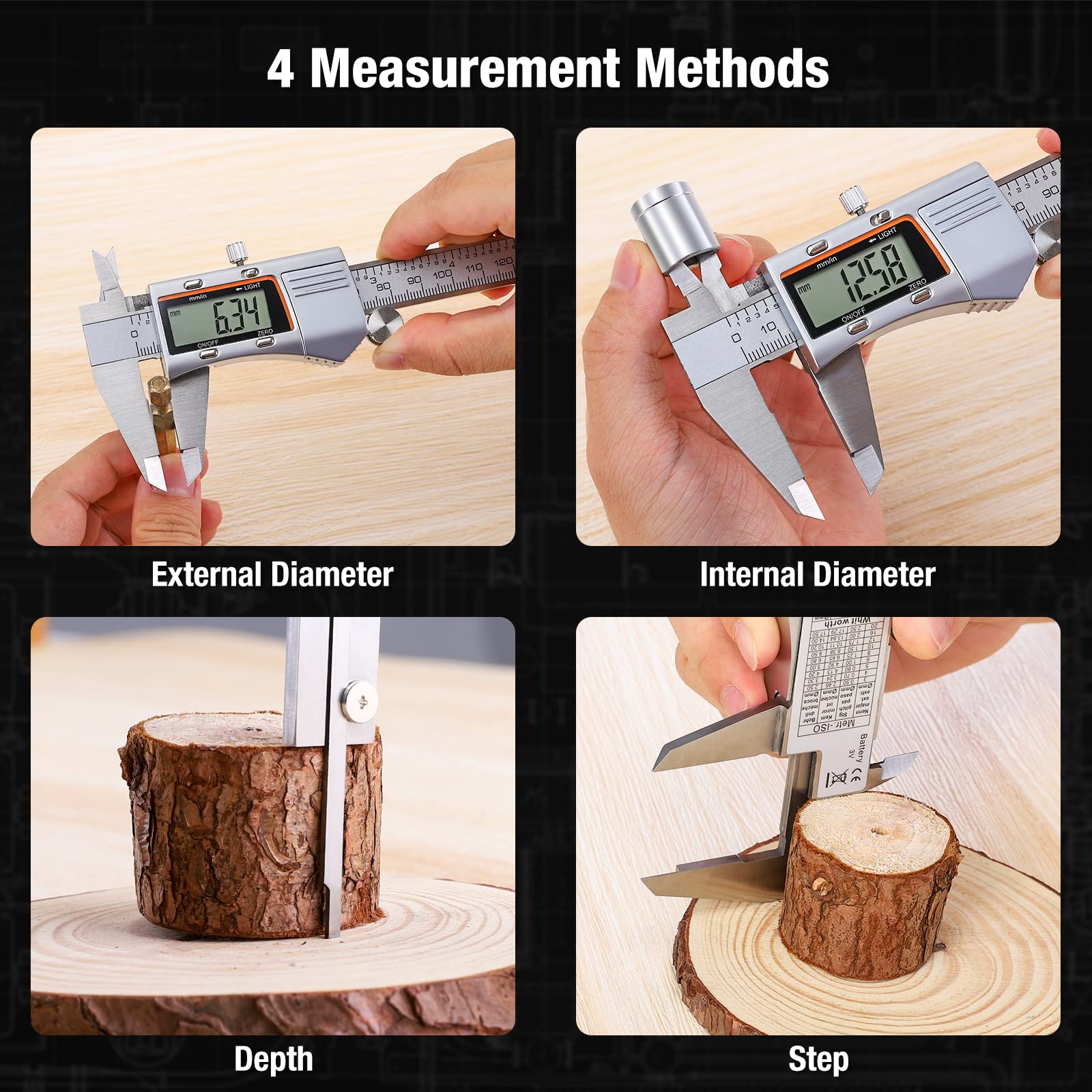 Raynesys Digital Caliper 12 inch 300mm Micrometer Caliper All Stainless Steel Electronic Diameter Measuring Tool with Large LCD Screen for Household/Jewelers/DIY