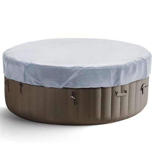 Round Hot Tub Cover 420D Polyester Waterproof Spa Covers for Hot Tub Replacement Outdoor Patio Hot Tub Protector (75" Dx12 H, Grey)