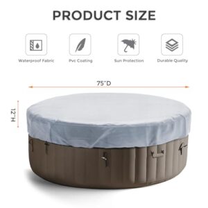 Round Hot Tub Cover 420D Polyester Waterproof Spa Covers for Hot Tub Replacement Outdoor Patio Hot Tub Protector (75" Dx12 H, Grey)