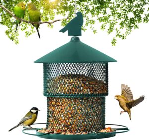 bird feeder for outside hanging,squirrel proof metal bird feeder for outdoor wild birds, 7.4 lb seed large capacity retractable hanging bird feeders for cardinal, finch, sparrow, chickadee etc(green)