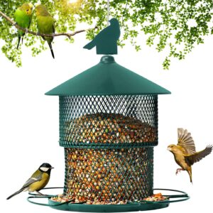 Bird Feeder for Outside Hanging,Squirrel Proof Metal Bird Feeder for Outdoor Wild Birds, 7.4 lb Seed Large Capacity Retractable Hanging Bird Feeders for Cardinal, Finch, Sparrow, Chickadee etc(Green)