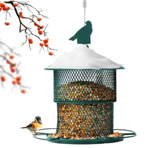 Bird Feeder for Outside Hanging,Squirrel Proof Metal Bird Feeder for Outdoor Wild Birds, 7.4 lb Seed Large Capacity Retractable Hanging Bird Feeders for Cardinal, Finch, Sparrow, Chickadee etc(Green)