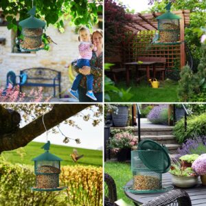 Bird Feeder for Outside Hanging,Squirrel Proof Metal Bird Feeder for Outdoor Wild Birds, 7.4 lb Seed Large Capacity Retractable Hanging Bird Feeders for Cardinal, Finch, Sparrow, Chickadee etc(Green)