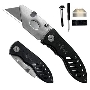 xiphias 4" utility knife stainless steel folding pocket knife, quick-change box cutter with extra 5 blades, pocket clip, lanyard holes,upk004