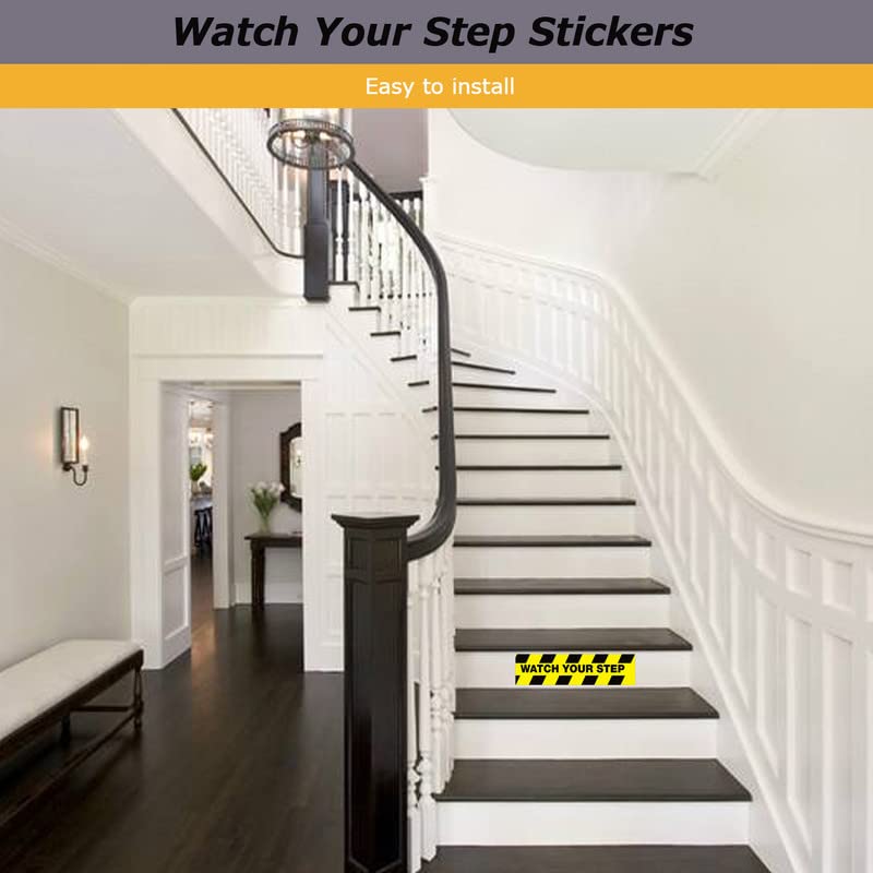 Watch Your Step Floor Decals Stickers – 5 Pack Warning Sign Sticker Floor Tape Anti Slip Abrasive Adhesive Tape Decal for Workplace Home Safety Wet Floor Caution