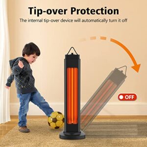 Electric Patio Heater, Oscillating Outdoor Heater for Instant Warm, Infrared Space Heater with Tip-Over Protection, Portable Handle, Super Quiet, Radiant Tower Heater for Garage Large Room, Black