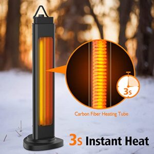 Electric Patio Heater, Oscillating Outdoor Heater for Instant Warm, Infrared Space Heater with Tip-Over Protection, Portable Handle, Super Quiet, Radiant Tower Heater for Garage Large Room, Black