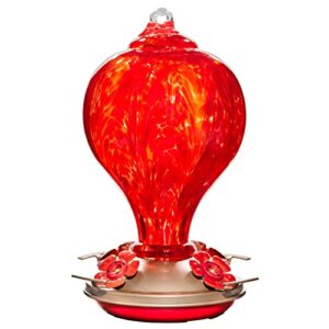 laelvish garden hummingbird feeders for outdoors hanging, 32oz hand blown glass hummingbird feeder for outside, 4 perch ant moat leakproof, garden decor, backyard bird gifts for mom (red lily)