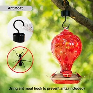 LaElvish Garden Hummingbird Feeders for Outdoors Hanging, 32OZ Hand Blown Glass Hummingbird Feeder for Outside, 4 Perch Ant Moat Leakproof, Garden Decor, Backyard Bird Gifts for Mom (Red Lily)