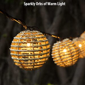 Decorative Lantern String Lights, 10 Mini Bulbs with Seagrass Rattan Wire Ball Style, UL Listed Connectable Weatherproof Indoor Outdoor Patio String Light Plug in for Home Pergola Porch Party Backyard