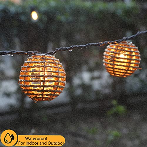 Decorative Lantern String Lights, 10 Mini Bulbs with Seagrass Rattan Wire Ball Style, UL Listed Connectable Weatherproof Indoor Outdoor Patio String Light Plug in for Home Pergola Porch Party Backyard