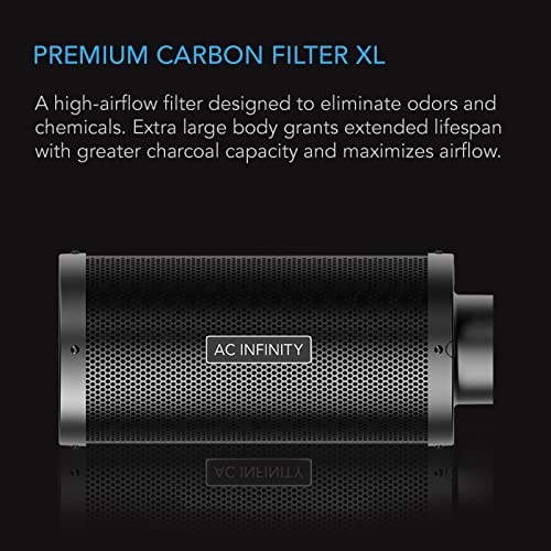 AC Infinity Air Carbon Filter XL 6", with Premium Australian Virgin Charcoal, Pre-Filter and Rope Hangers, Odor Scrubber fit for Inline Duct Fan, Odor Control, Hydroponics