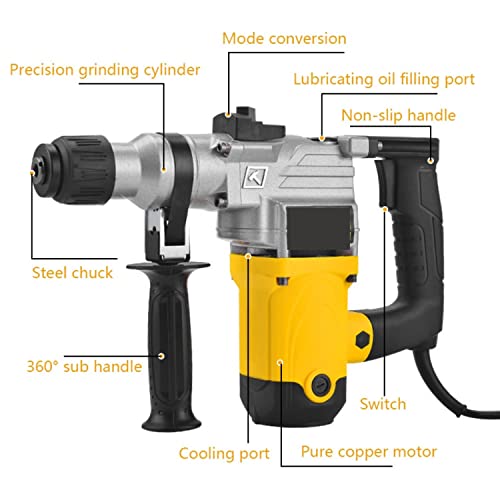 K Nakasaki (NK26FA) 1800W SDS-Plus 42mm Heavy Duty Rotary Hammer Drill, Demolition Drill - 4 in 1 Multipurpose Hammer for Concrete, Tile Removal, Wall Brick, Stone, Cement and Metal