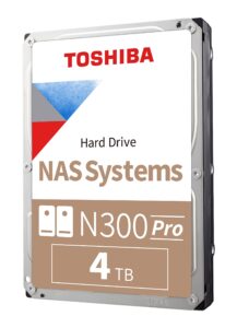 toshiba n300 pro 4tb large-sized business nas (up to 24 bays) 3.5-inch internal hard drive - up to 300 tb/year workload rate cmr sata 6 gb/s 7200 rpm 256 mb cache - hdwg440xzstb