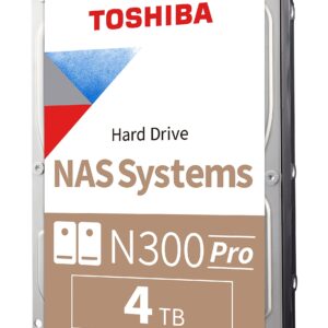 Toshiba N300 PRO 4TB Large-Sized Business NAS (up to 24 bays) 3.5-Inch Internal Hard Drive - Up to 300 TB/year Workload Rate CMR SATA 6 GB/s 7200 RPM 256 MB Cache - HDWG440XZSTB