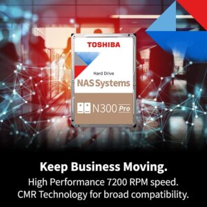 Toshiba N300 PRO 4TB Large-Sized Business NAS (up to 24 bays) 3.5-Inch Internal Hard Drive - Up to 300 TB/year Workload Rate CMR SATA 6 GB/s 7200 RPM 256 MB Cache - HDWG440XZSTB