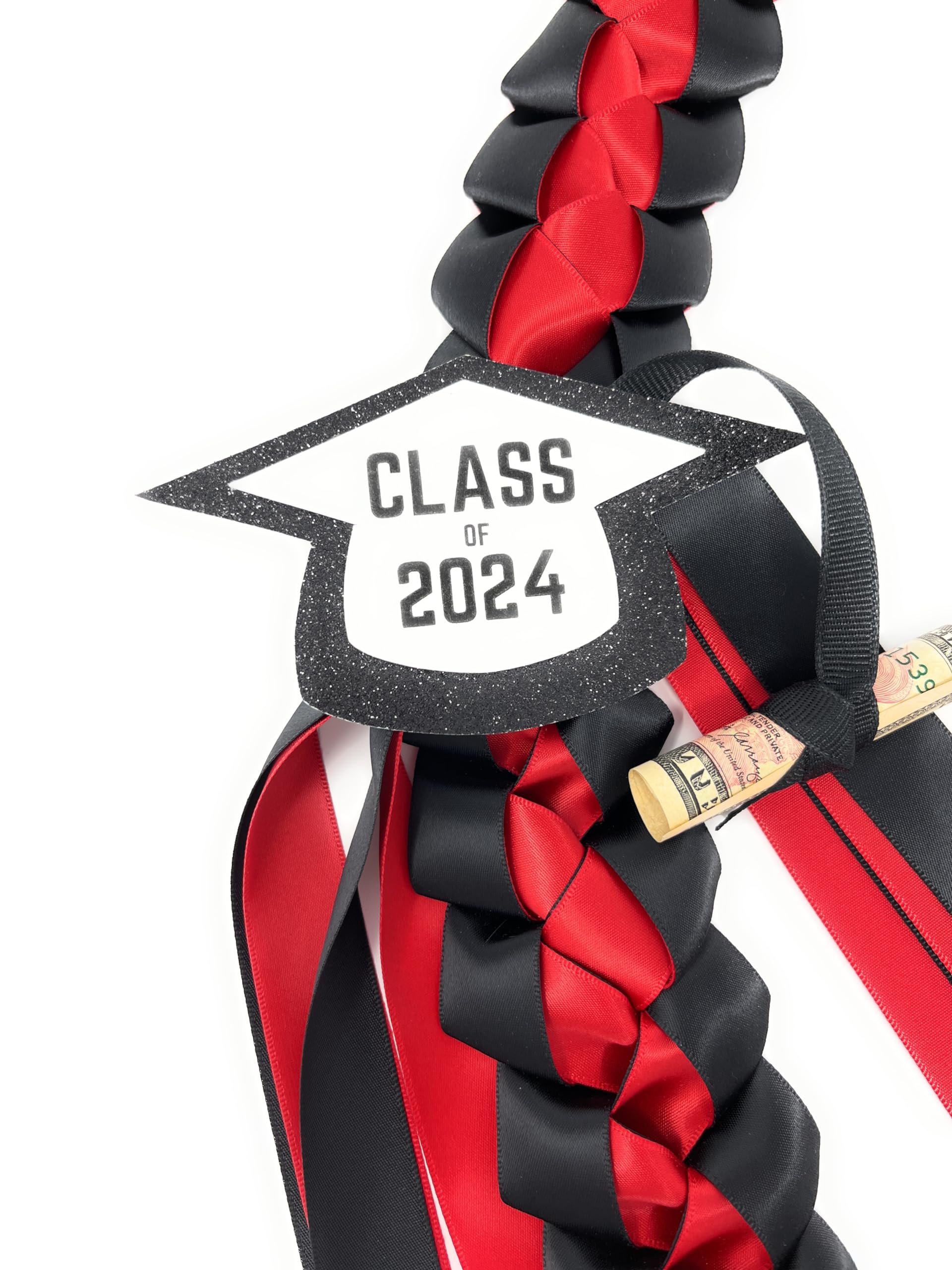 Graduation Leis with Money Holder, add your own! (Black & Red)