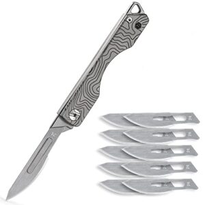 keyunity kk01 titanium folding knife, utility edc pocket knife with #24 replaceable blade, for outdoor hunting, camping, fishing, hiking for men & women (suminagashi pattern)
