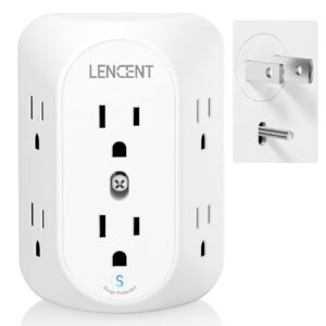lencent 2 prong power strip, 3 to 2 prong grounding outlet adapter, polarized plug, surge protector, 3-sided 6 outlets widely spaced extender, mountable wall tap for non-grounded outlet