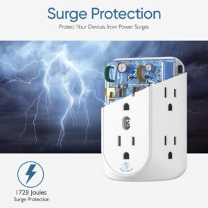 LENCENT 2 Prong Power Strip, 3 to 2 Prong Grounding Outlet Adapter, Polarized Plug, Surge Protector, 3-Sided 6 Outlets Widely Spaced Extender, Mountable Wall tap for Non-Grounded Outlet