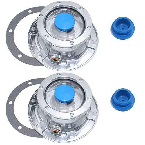 iBroPrat 4pcs 343-4009 Aluminum Hub Cap for Trailer Axle, 3434009 6 Holes Hub Caps with Side Pipe Plugs Gaskets and Extra 4pcs Blue Rubber Plugs