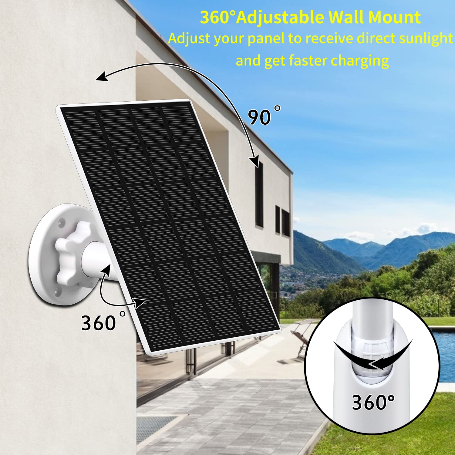 Solar Panel Compatible with Wyze Cam Outdoor,Continuous Power Supply for Rechargeable Battery Camera,5V 3.5W USB Port Waterproof Solar Panel with 10ft Charging Cable（2 Pack）