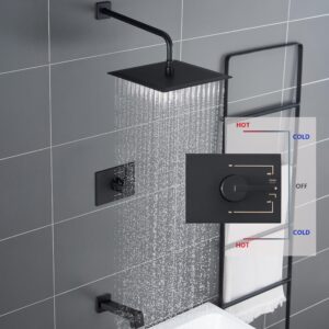 SOOOHOT Shower Fixtures, Black Shower Faucet Set with 12 Inch Matte Black Shower Head and Tub Spout, Black Shower Head and Handle Set (Valve Included)