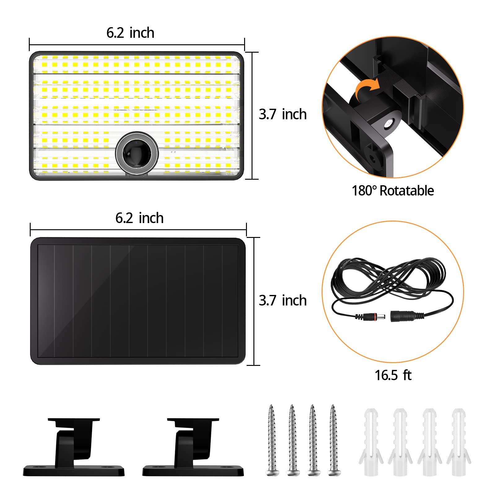 KERNOWO Solar Lights Outdoor, 85 LED 4000LM Security Lights, Solar Motion Sensor Lights with 16.4Ft Detachable Cable, IP65 Waterproof Wall Lights 3 Modes for Outside,Garage, Entryways, 2Pack