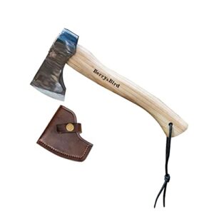 Berry&Bird Camping Axe, 12.5’’ Small Axe Hatchet with Wooden Short Handle & Leather Sheath Mini Hand Axes for Cutting & Splitting Forged Carbon Steel Blade Outdoor Manual Tool