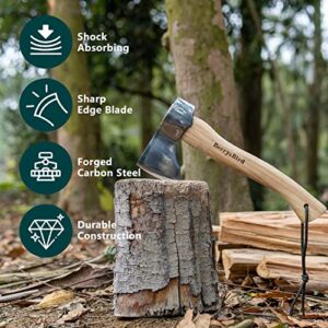 Berry&Bird Camping Axe, 12.5’’ Small Axe Hatchet with Wooden Short Handle & Leather Sheath Mini Hand Axes for Cutting & Splitting Forged Carbon Steel Blade Outdoor Manual Tool