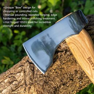 Berry&Bird Camping Axe, 12.5’’ Small Axe Hatchet with Wooden Short Handle & Leather Sheath Mini Hand Axes for Cutting & Splitting Forged Carbon Steel Blade Outdoor Manual Tool