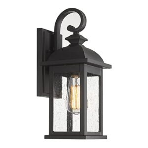 femila outdoor wall light fixture,1-light exterior waterproof wall sconce,e26 socket front porch lights,anti-rust matte black finish with seeded glass lampshade,4fd54b-bk
