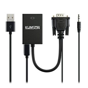 kunson vga to hdmi audio usb conversion cable, slim design, no power adapter required, supports plug and play, suitable for most electronic devices