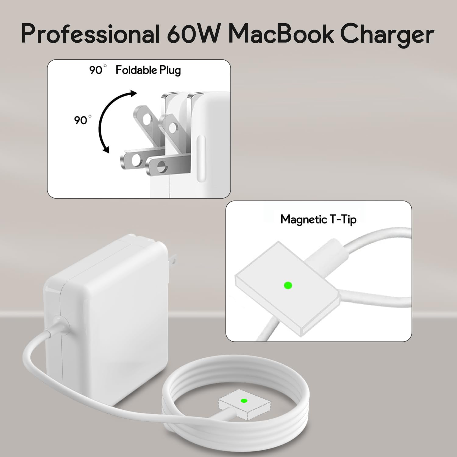 Mac Book Pro Charger - 60W T-Tip Magnetic Charger Power Adapter, Universal Laptop Charger Compatible with Mac Book Air/Mac Book Pro 13-Inch Retina Display(After 2012)