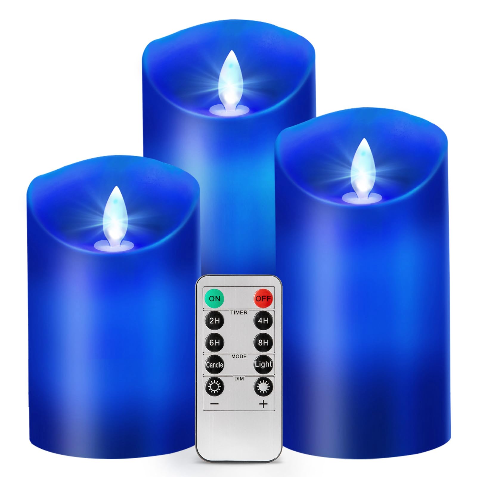 Windshell Real Blue Flame Candles(Blue LED Light Source), Remote Control/Moving Wick Design, Real Wax Flameless Royal Blue Pillar Candle, Battery Operated, Timer and Dimmable