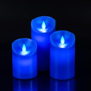 Windshell Real Blue Flame Candles(Blue LED Light Source), Remote Control/Moving Wick Design, Real Wax Flameless Royal Blue Pillar Candle, Battery Operated, Timer and Dimmable