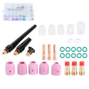 TIG Welding Equipment Welding Nozzle, 31Pcs/Set Ceramic Welding Nozzle Torch Gas Lens Welder Tip with Glass Cup