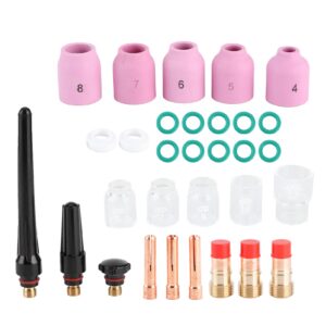 TIG Welding Equipment Welding Nozzle, 31Pcs/Set Ceramic Welding Nozzle Torch Gas Lens Welder Tip with Glass Cup