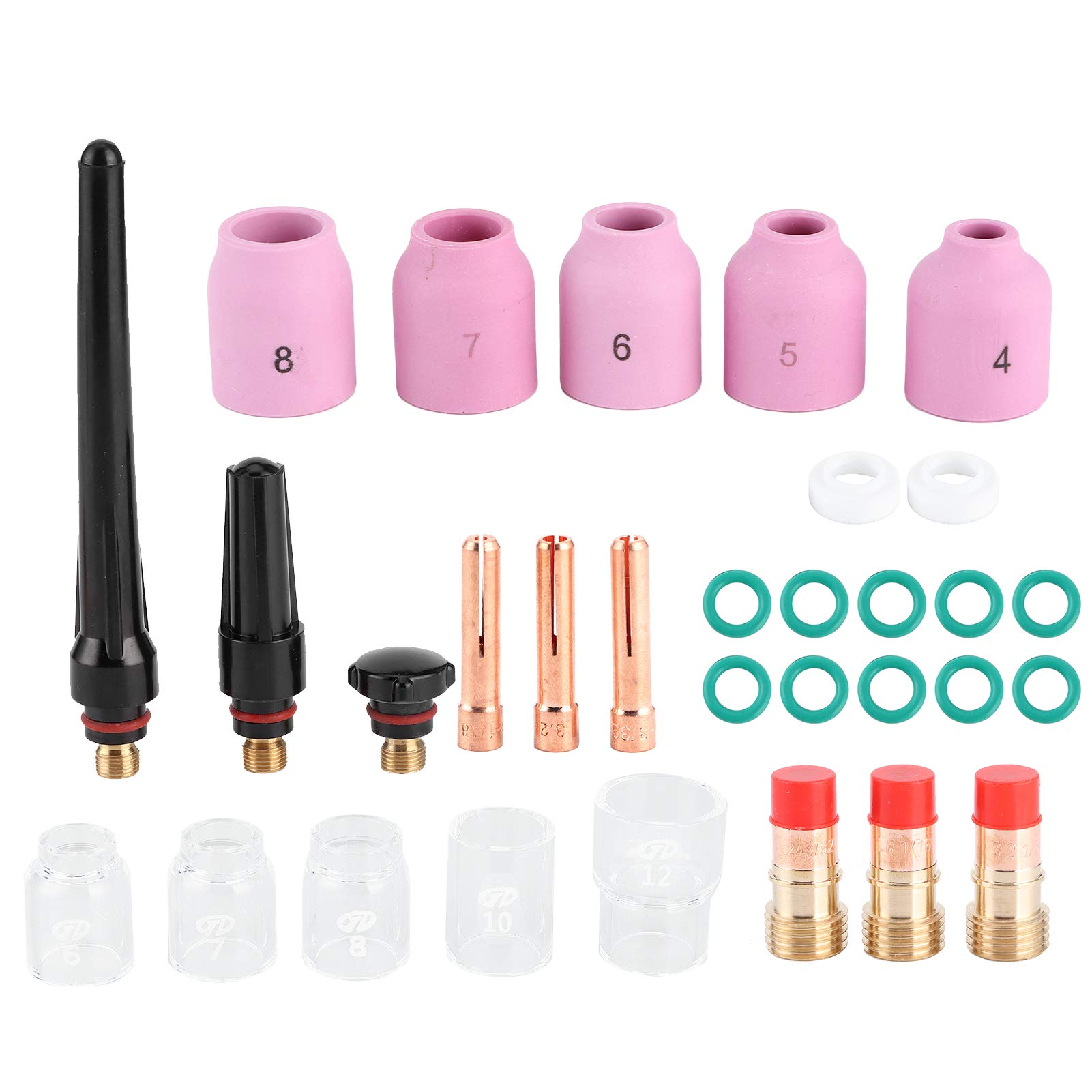 TIG Welding Equipment Welding Nozzle, 31Pcs/Set Ceramic Welding Nozzle Torch Gas Lens Welder Tip with Glass Cup