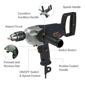 Maxxt 9A Motor Drill Mixer Set with Spade Handle 1/2 inch Electric Augers Post Hole Digging Corded Mixing Drill Machine for Drilling and Mixing