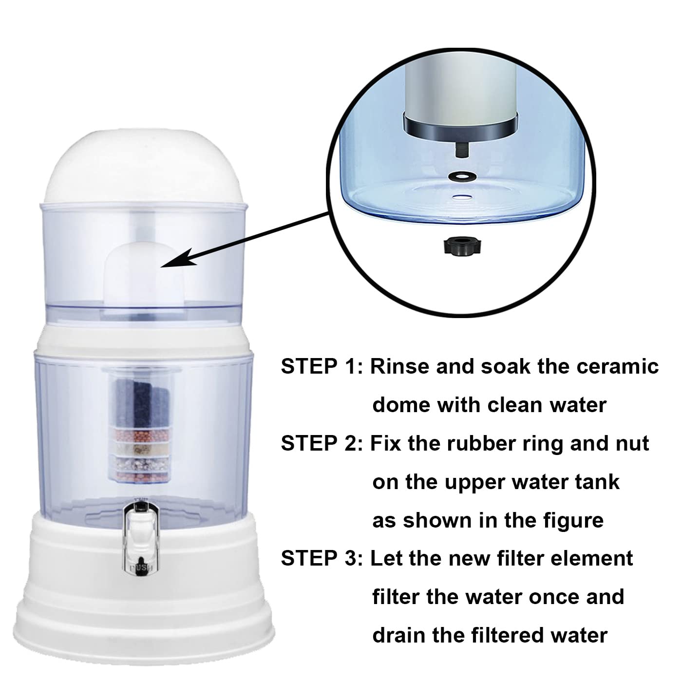 HUINING Replacement Ceramic Dome Water Filter with Coconut Shell Activated Carbon and Faucet Kit for Countertop,Household Water Bucket, Water Cooler Filtration Systems Water Pitcher