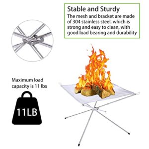 Meshscreen Portable Outdoor Fire Pit 16.5 Inch, Foldable Stainless Steel Outdoor Camping Wood Burning Accessories for Outdoor, Camping, Garden, Backyard