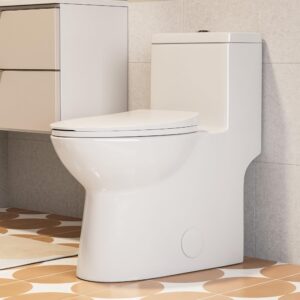 deervalley symmetry one piece toilet, dual flush 1.1/1.6 gpf elongated standard toilet for bathroom, toilets with comfortable seat height (seat included) (white)
