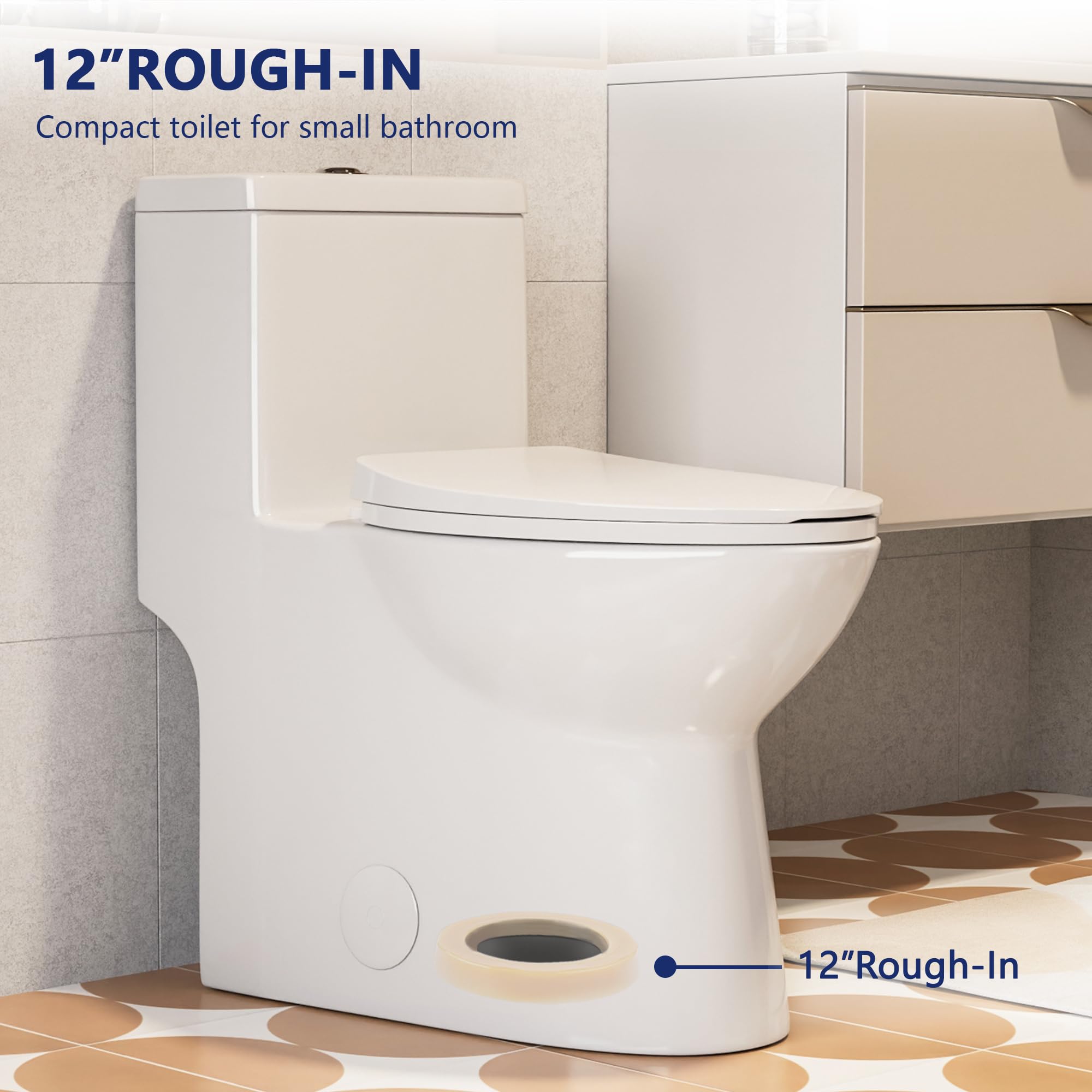 DeerValley Symmetry One Piece Toilet, Dual Flush 1.1/1.6 GPF Elongated Standard Toilet for Bathroom, Toilets with Comfortable Seat Height (Seat Included) (White)