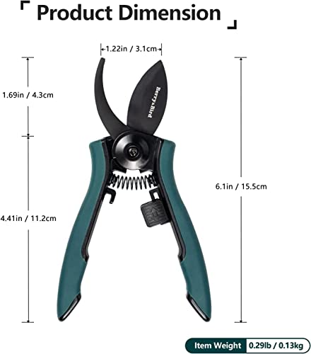 Berry&Bird Garden Clippers, Pruning Scissors with Stainless Steel Teflon Coating Blades and Handle, Plant Clippers Work 3 Times Easier with Spring, Garden Shears for Trimming Rose, Small Stem, Bonsai