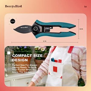 Berry&Bird Garden Clippers, Pruning Scissors with Stainless Steel Teflon Coating Blades and Handle, Plant Clippers Work 3 Times Easier with Spring, Garden Shears for Trimming Rose, Small Stem, Bonsai